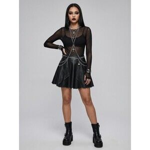 Handmade Reworked Women's Skirt Medium Black Faux Leather Raw Hem Goth OOAK